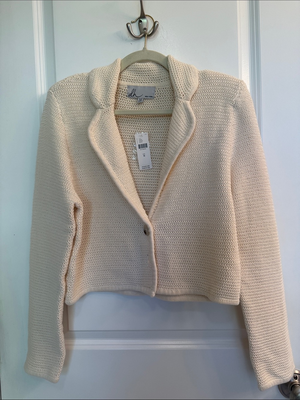dh New York Anthropologie Cream Cropped Knit Blazer NEW